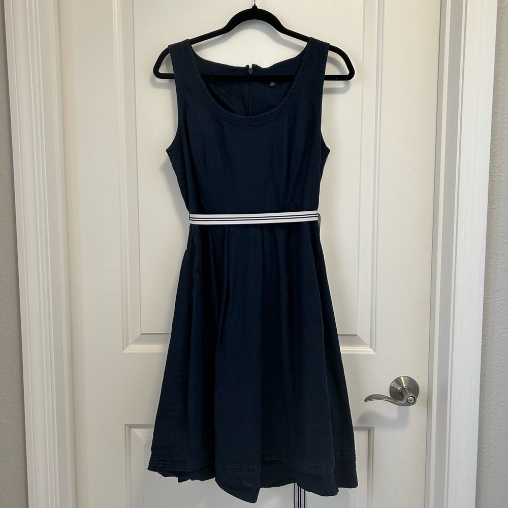 Banana Republic Navy Sleeveless Fit and Flare Dress with Belt - Preppy Style